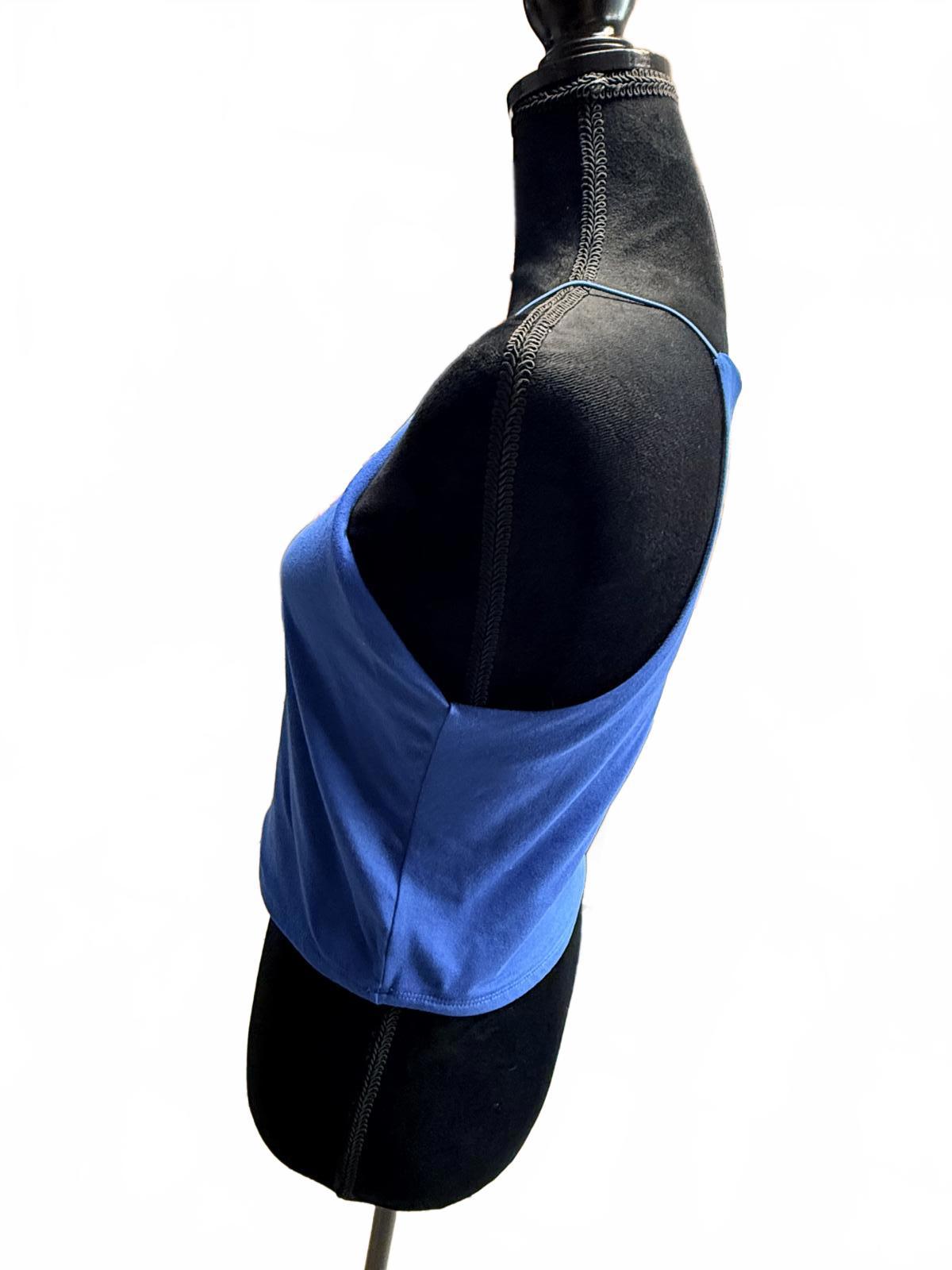 GAZE Blue Halter Neck Crop Top Ribbed Sleeveless Y2K Cami Summer Tank Size M
