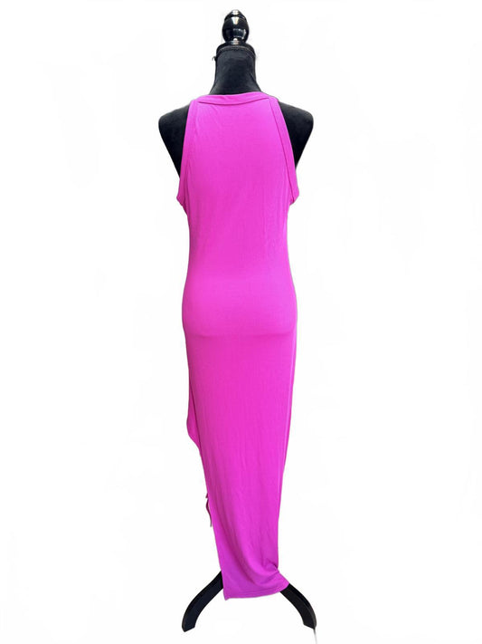SHEIN Pink Ruched Bodycon Midi Dress Sleeveless Side Slit Sexy Party XL Hot Pink