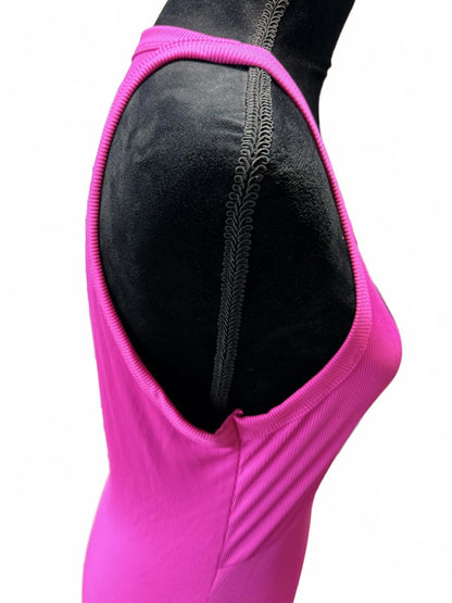 SHEIN Pink Ruched Bodycon Midi Dress Sleeveless Side Slit Sexy Party XL Hot Pink