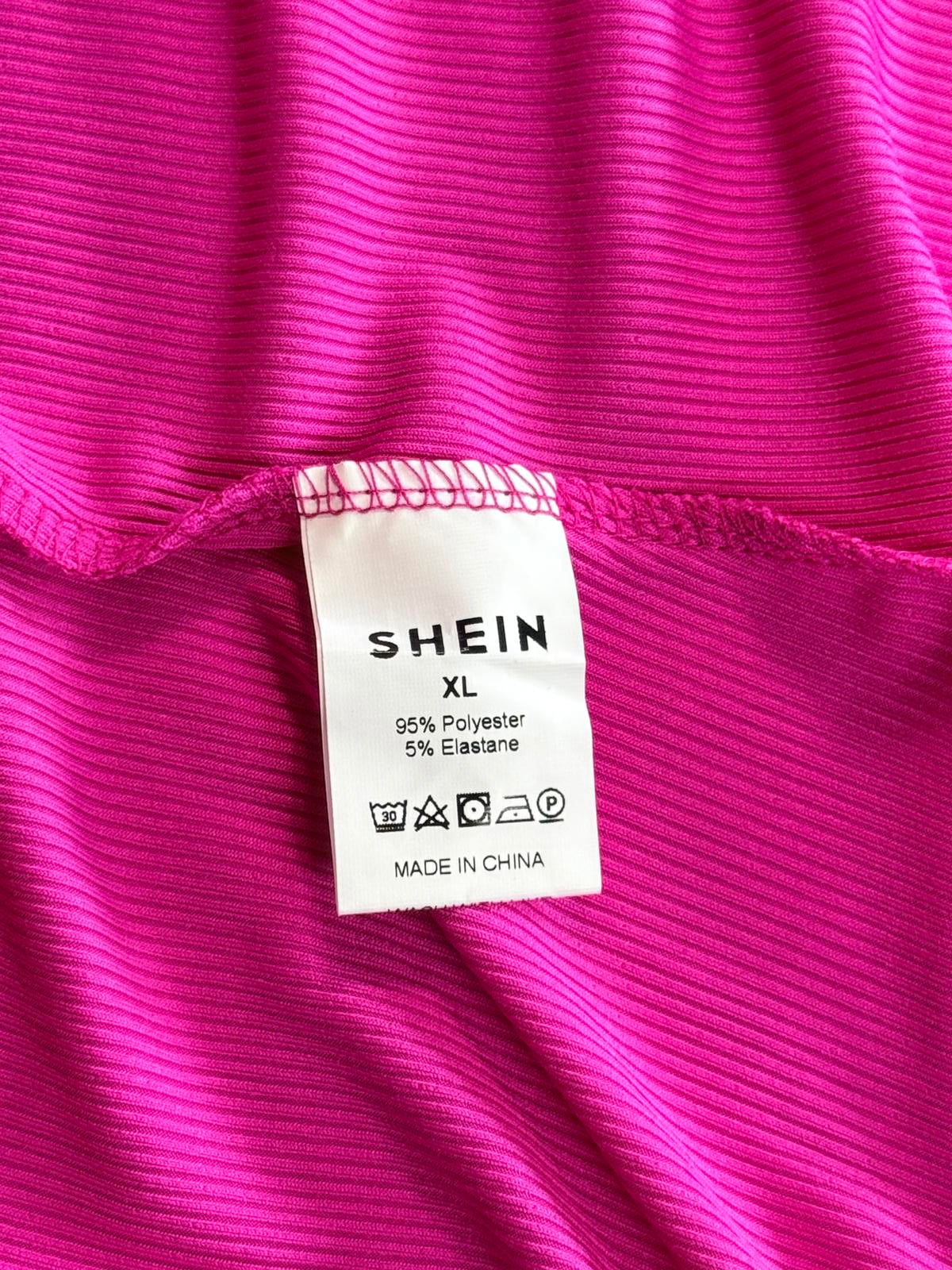SHEIN Pink Ruched Bodycon Midi Dress Sleeveless Side Slit Sexy Party XL Hot Pink