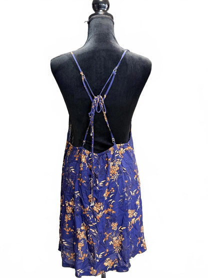 Intimately Free People Emily Paisley Floral Slip Dress Lace Back Mini Blue S