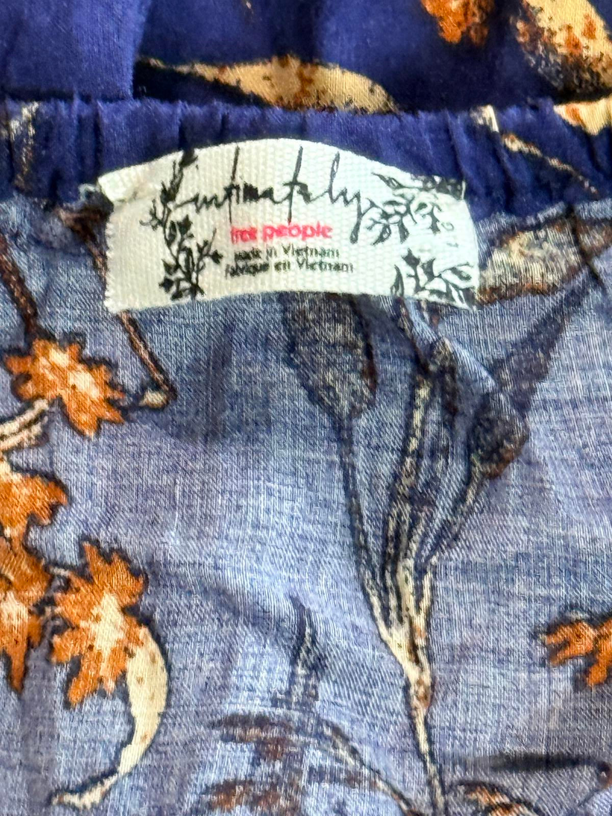 Intimately Free People Emily Paisley Floral Slip Dress Lace Back Mini Blue S