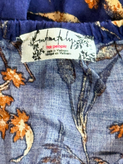 Intimately Free People Emily Paisley Floral Slip Dress Lace Back Mini Blue S