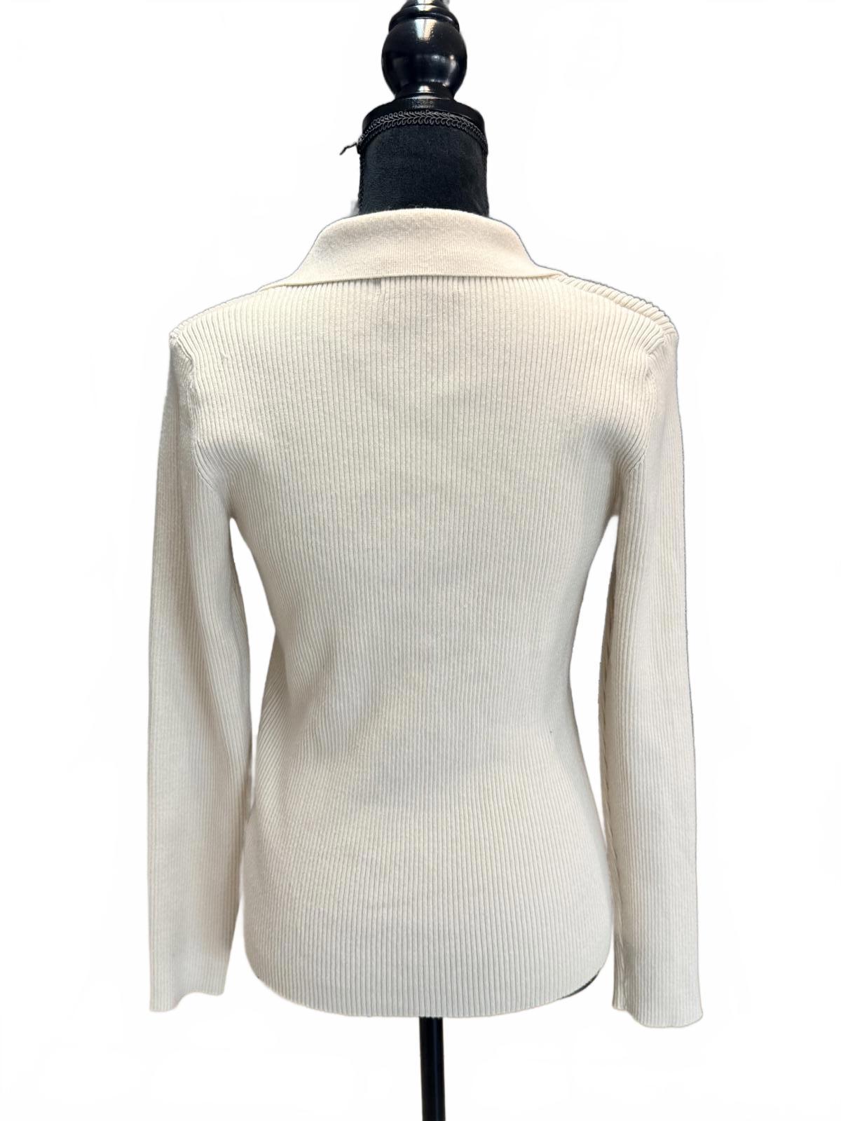 Truth by Republic Beige Ribbed Cardigan Polo Collar Knit Sweater Neutral Tan M