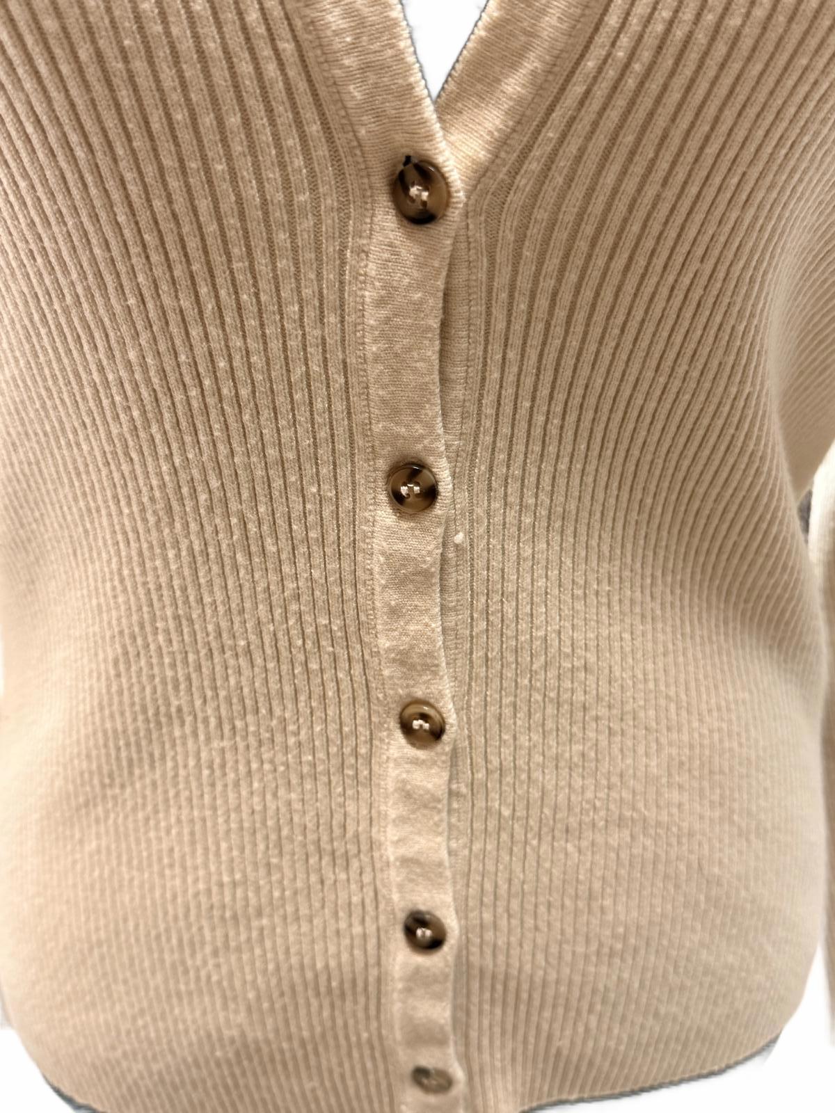 Truth by Republic Beige Ribbed Cardigan Polo Collar Knit Sweater Neutral Tan M