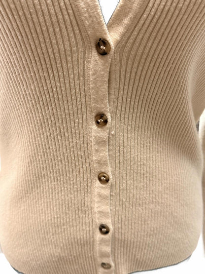 Truth by Republic Beige Ribbed Cardigan Polo Collar Knit Sweater Neutral Tan M