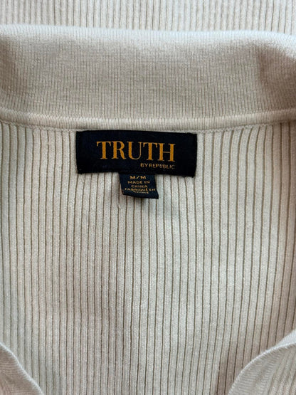 Truth by Republic Beige Ribbed Cardigan Polo Collar Knit Sweater Neutral Tan M