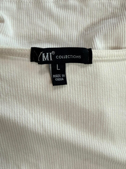 MI Collections White Wrap Top V-Neck Short Sleeve Draped Minimalist Blouse L
