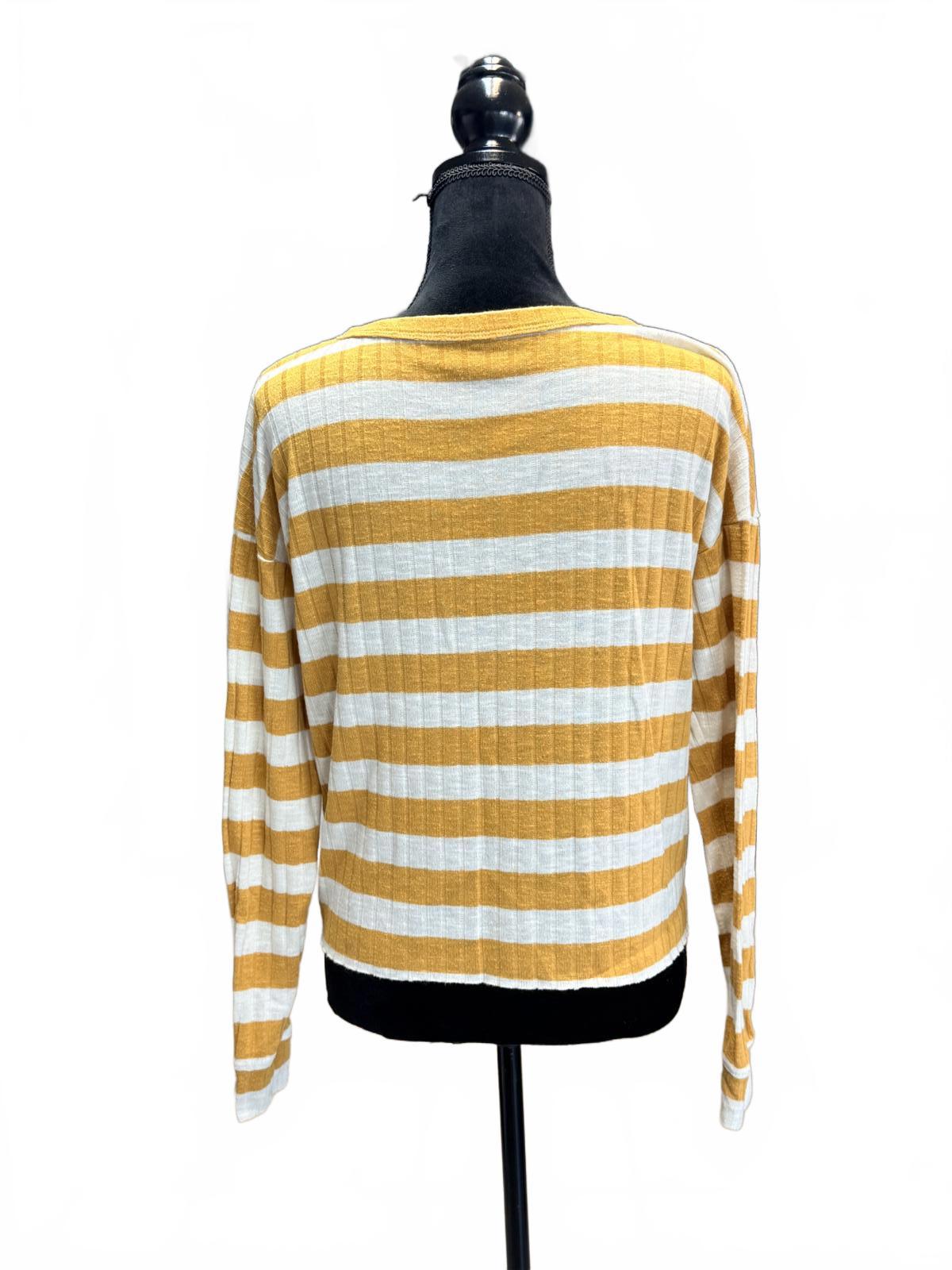 merican Eagle Striped Henley Top M Yellow Brown Earthy Boho Grunge Long Sleeve
