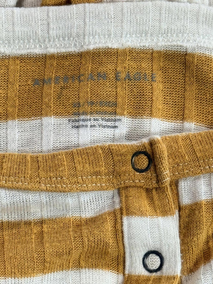 merican Eagle Striped Henley Top M Yellow Brown Earthy Boho Grunge Long Sleeve