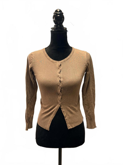 Début Tan Ribbed Knit Button-Down Cardigan Top Small