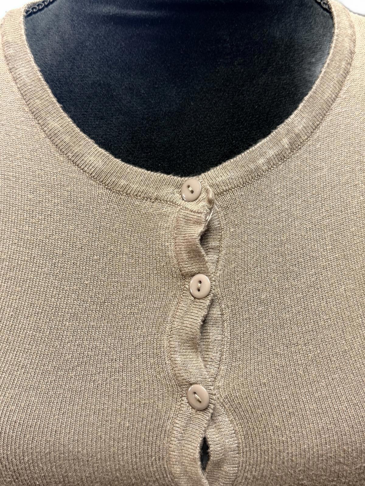 Début Tan Ribbed Knit Button-Down Cardigan Top Small