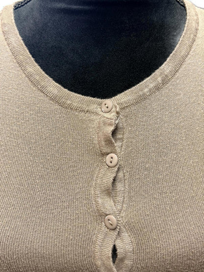 Début Tan Ribbed Knit Button-Down Cardigan Top Small