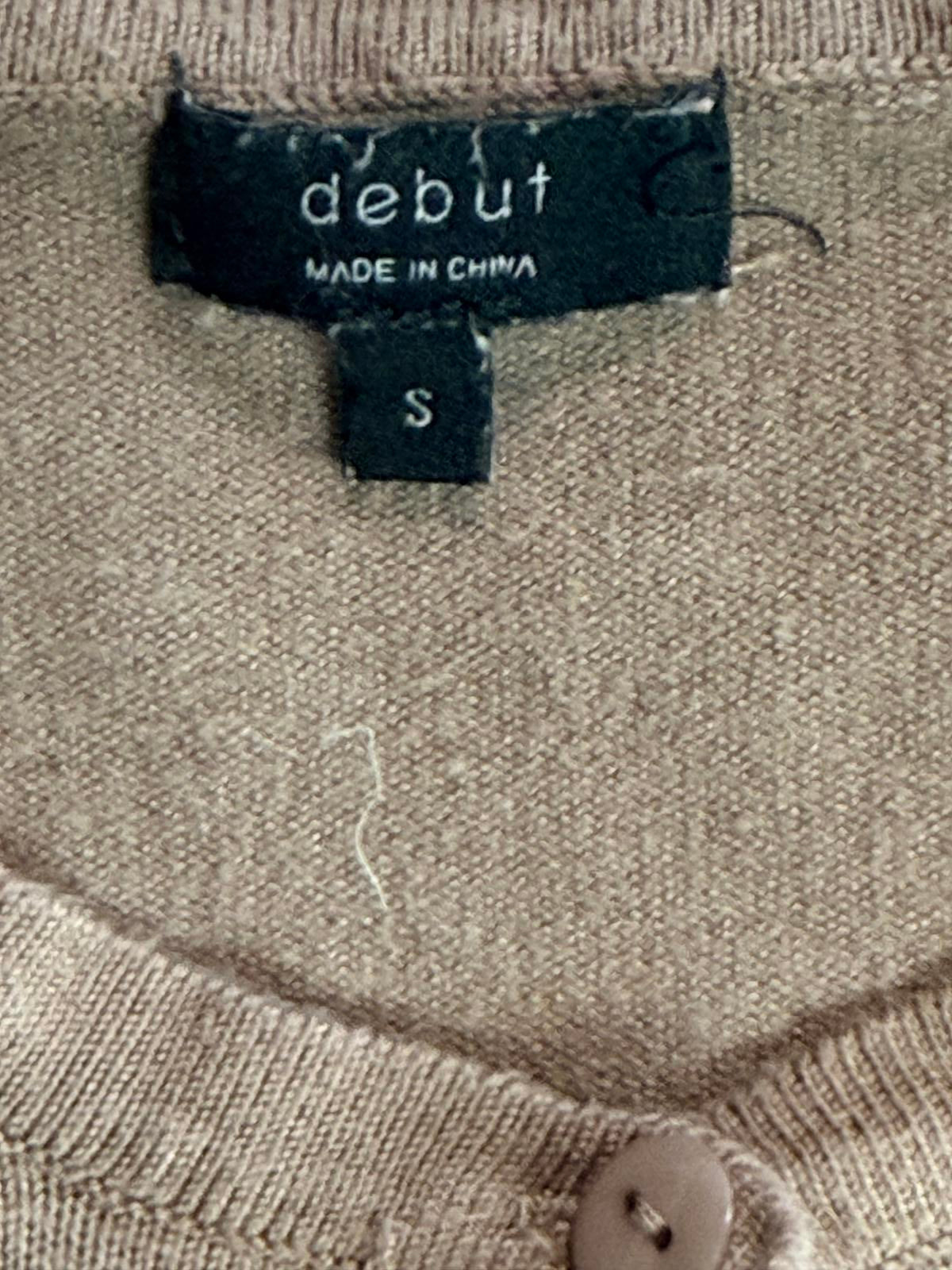 Début Tan Ribbed Knit Button-Down Cardigan Top Small