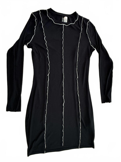 H&M Divided Black Contrast Stitch Long Sleeve Mini Dress Grunge Goth Y2K L
