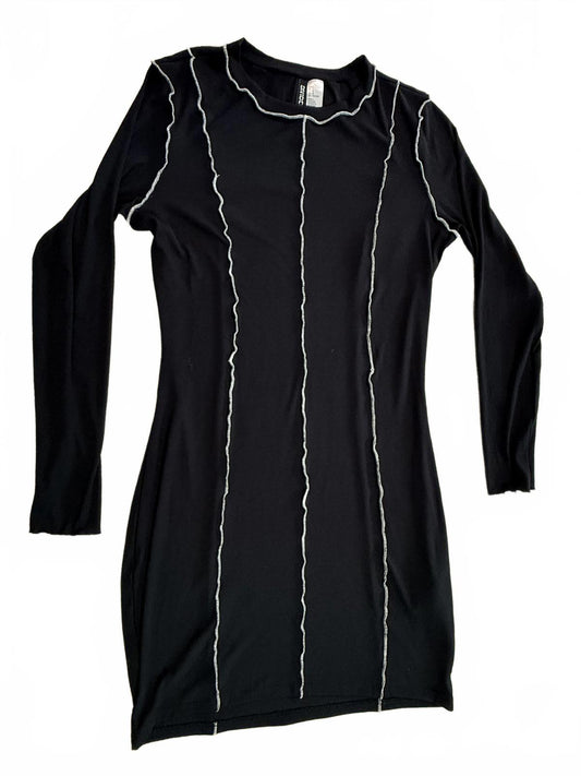 H&M Divided Black Contrast Stitch Long Sleeve Mini Dress Grunge Goth Y2K L