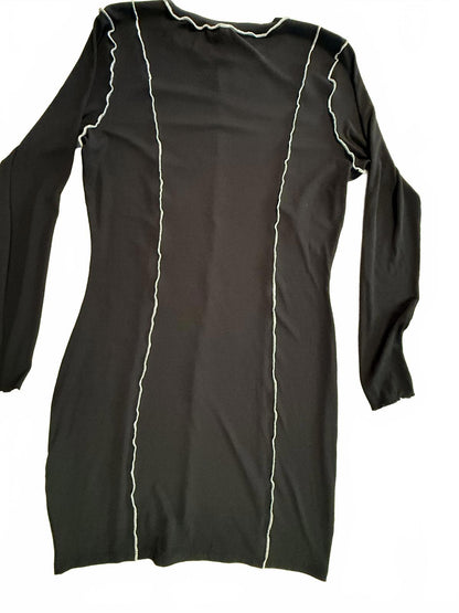 H&M Divided Black Contrast Stitch Long Sleeve Mini Dress Grunge Goth Y2K L