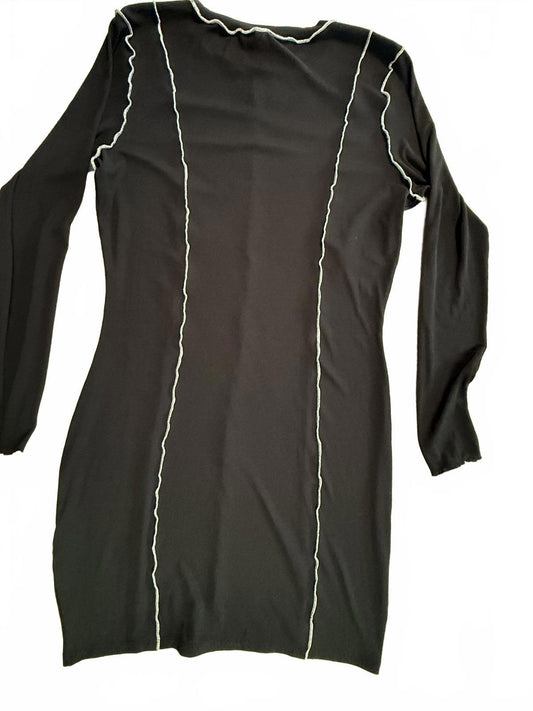 H&M Divided Black Contrast Stitch Long Sleeve Mini Dress Grunge Goth Y2K L