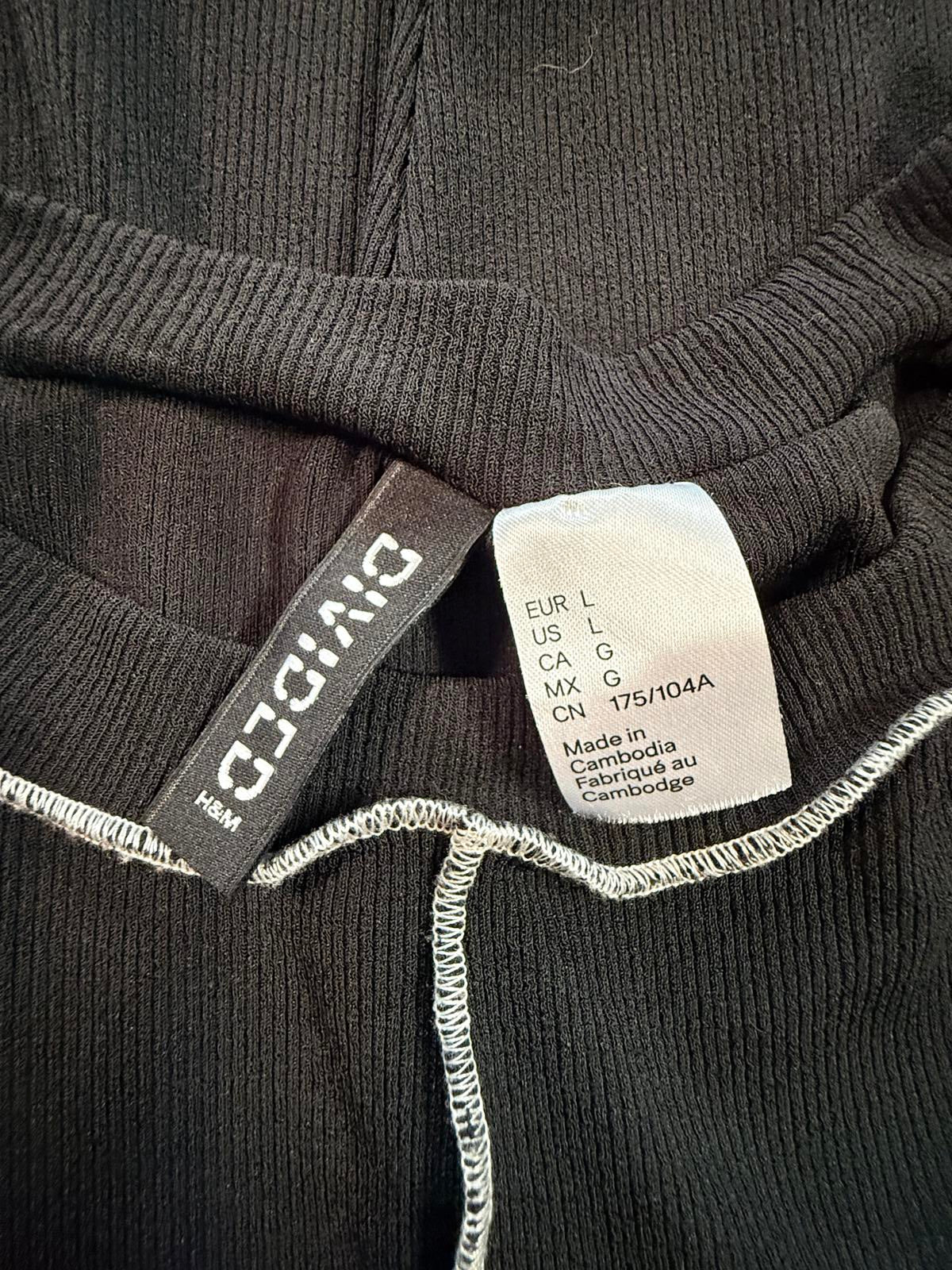 H&M Divided Black Contrast Stitch Long Sleeve Mini Dress Grunge Goth Y2K L