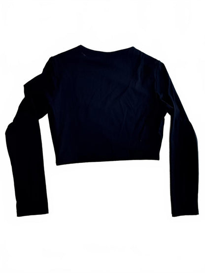 Black Ribbed Knit Long Sleeve Crop Top Crew Neck Slim Fit Minimalist Basic S