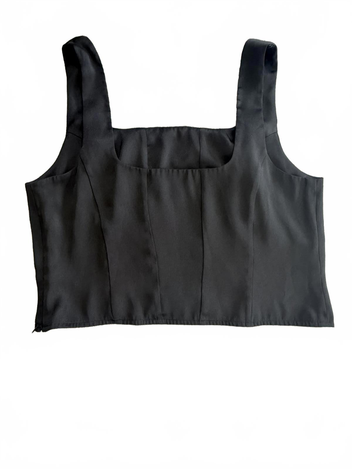 Express Black Square Neck Cropped Tank Top Size L Minimalist Workwear Basic