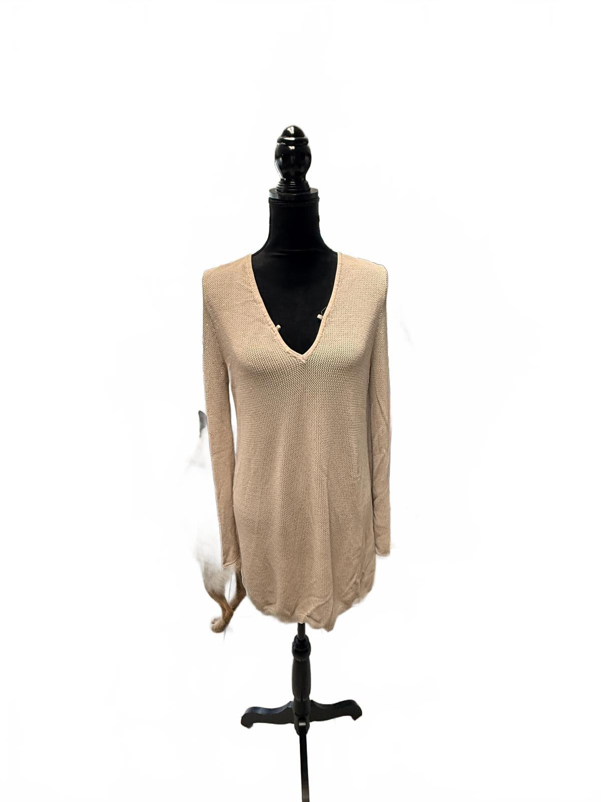 House of Harlow 1960 Tan Knit V-Neck Sweater Boho Revolve Neutral Minimalist Med