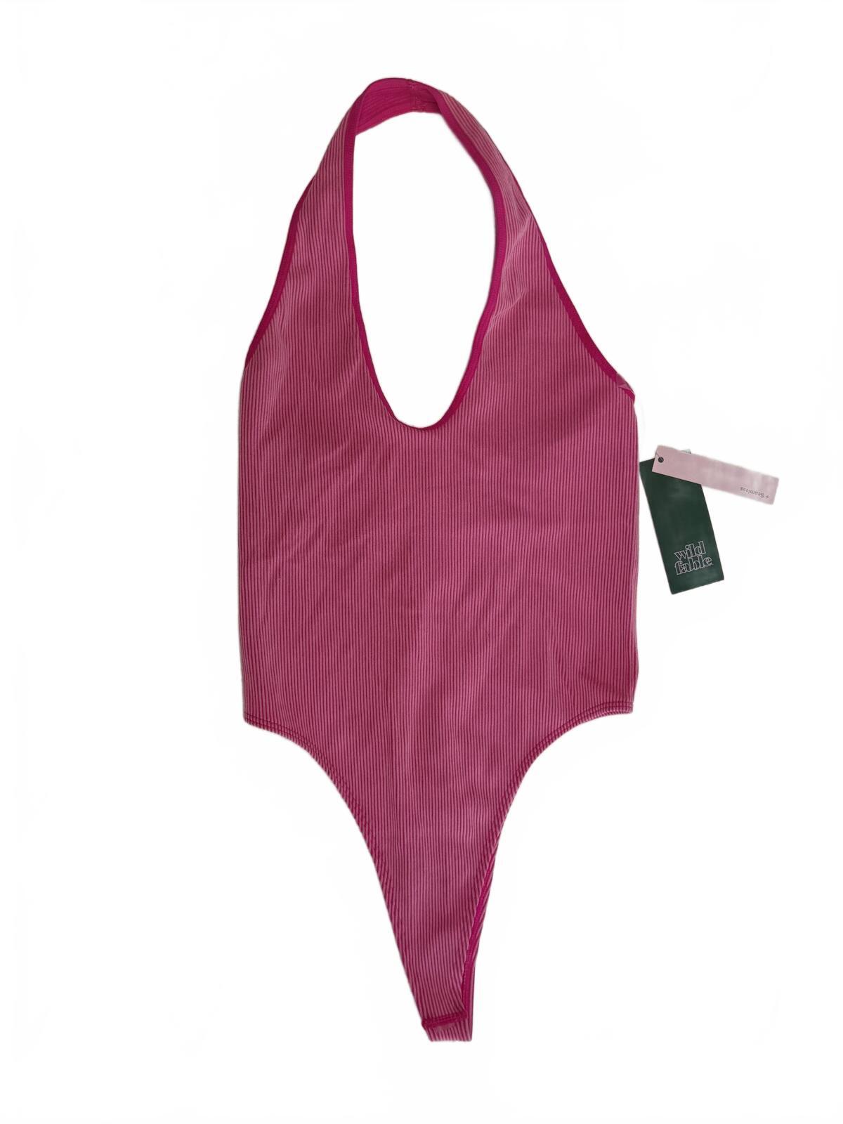 Wild Fable Pink Halter Neck Bodysuit XS Ribbed Sleeveless Backless Boho Y2K