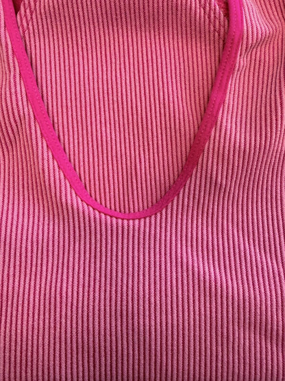 Wild Fable Pink Halter Neck Bodysuit XS Ribbed Sleeveless Backless Boho Y2K