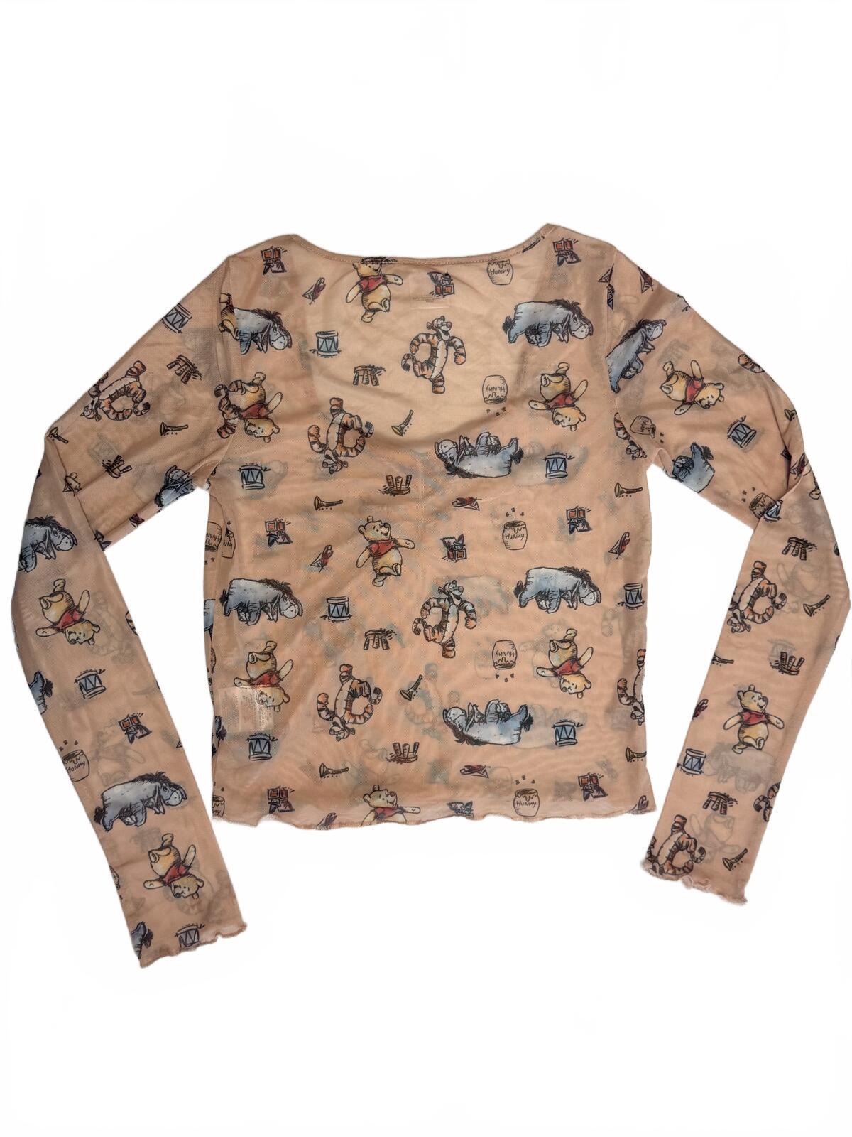 Disney Mickey Mouse Mesh Top Peach Floral Long Sleeve Sheer Coquette Fairycore M