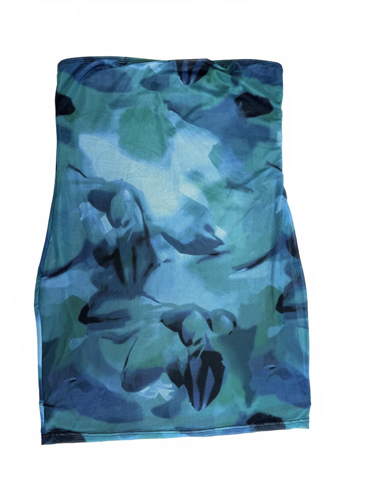 SHEIN Mesh Abstract Print Bodycon Mini Dress Blue Green Y2K Sleeveless Size L