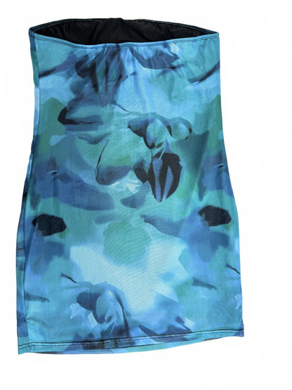 SHEIN Mesh Abstract Print Bodycon Mini Dress Blue Green Y2K Sleeveless Size L