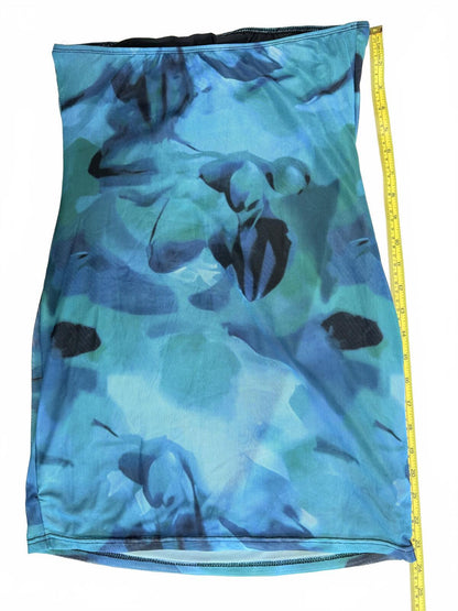 SHEIN Mesh Abstract Print Bodycon Mini Dress Blue Green Y2K Sleeveless Size L