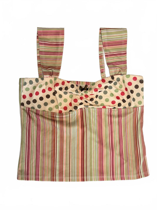 Y2K Striped Camisole Top Polka Dot Trim Boho Cami Multi Color Pastel Size Medium