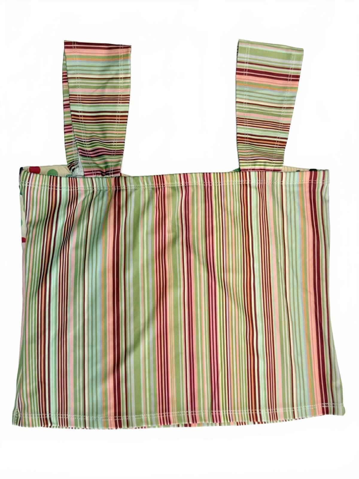 Y2K Striped Camisole Top Polka Dot Trim Boho Cami Multi Color Pastel Size Medium