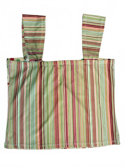 Y2K Striped Camisole Top Polka Dot Trim Boho Cami Multi Color Pastel Size Medium