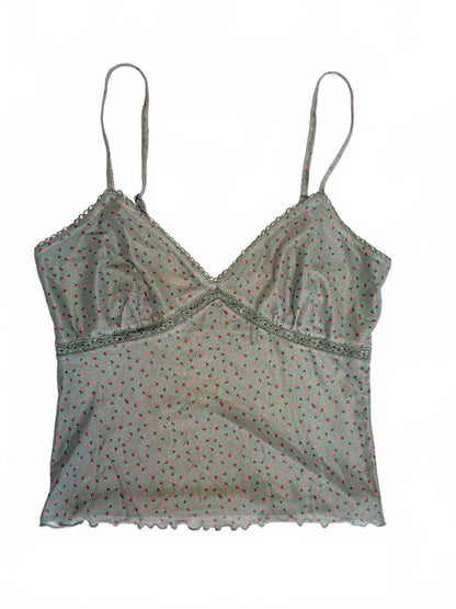 Intimately Free People Floral Camisole Top XS Lace Trim Sage Pink Boho Romantic