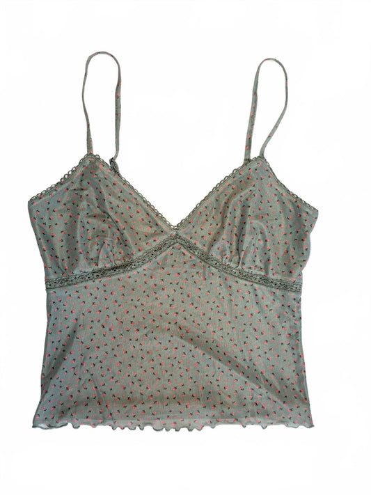 Intimately Free People Floral Camisole Top XS Lace Trim Sage Pink Boho Romantic