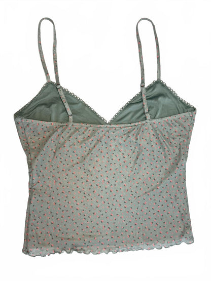Intimately Free People Floral Camisole Top XS Lace Trim Sage Pink Boho Romantic