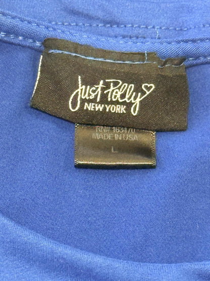 Just Polly New York Blue High Neck Ribbed TankTop Sleeveless Shell Blouse Medium