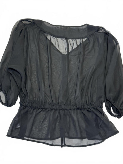 Essentials Black Sheer Mesh Button-Down Blouse - Size Medium