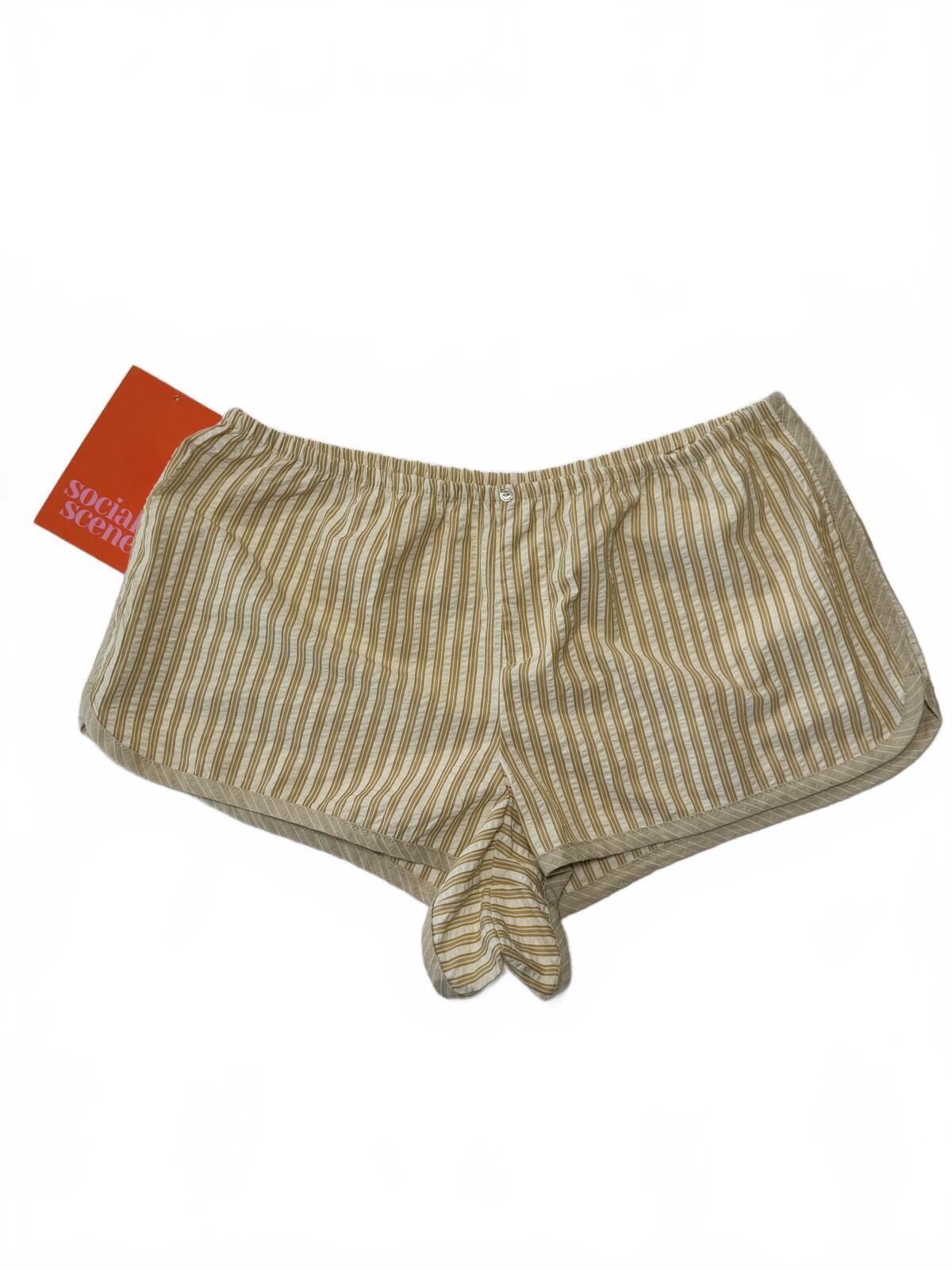 Social Scene Striped High Waisted Ruffle Shorts Tan Beige Boho Coquette XL