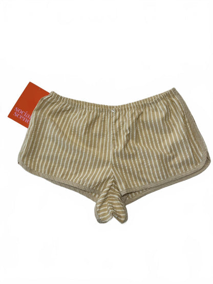 Social Scene Striped High Waisted Ruffle Shorts Tan Beige Boho Coquette XL