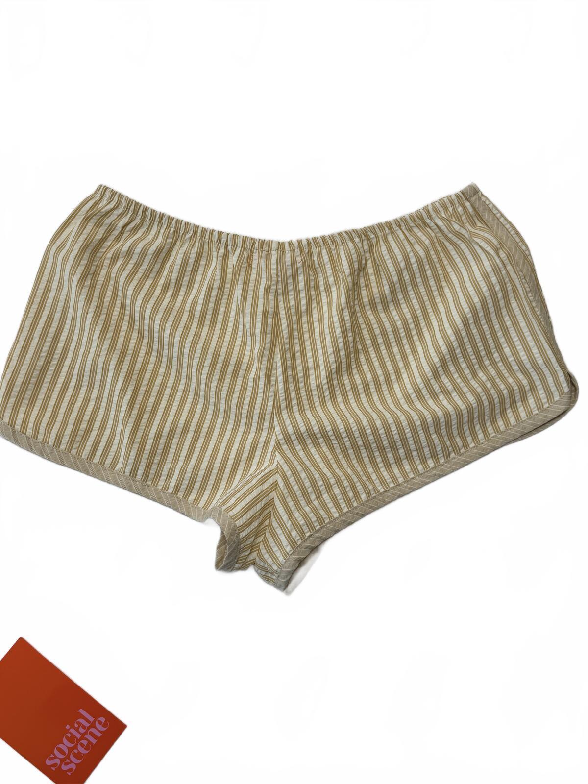 Social Scene Striped High Waisted Ruffle Shorts Tan Beige Boho Coquette XL