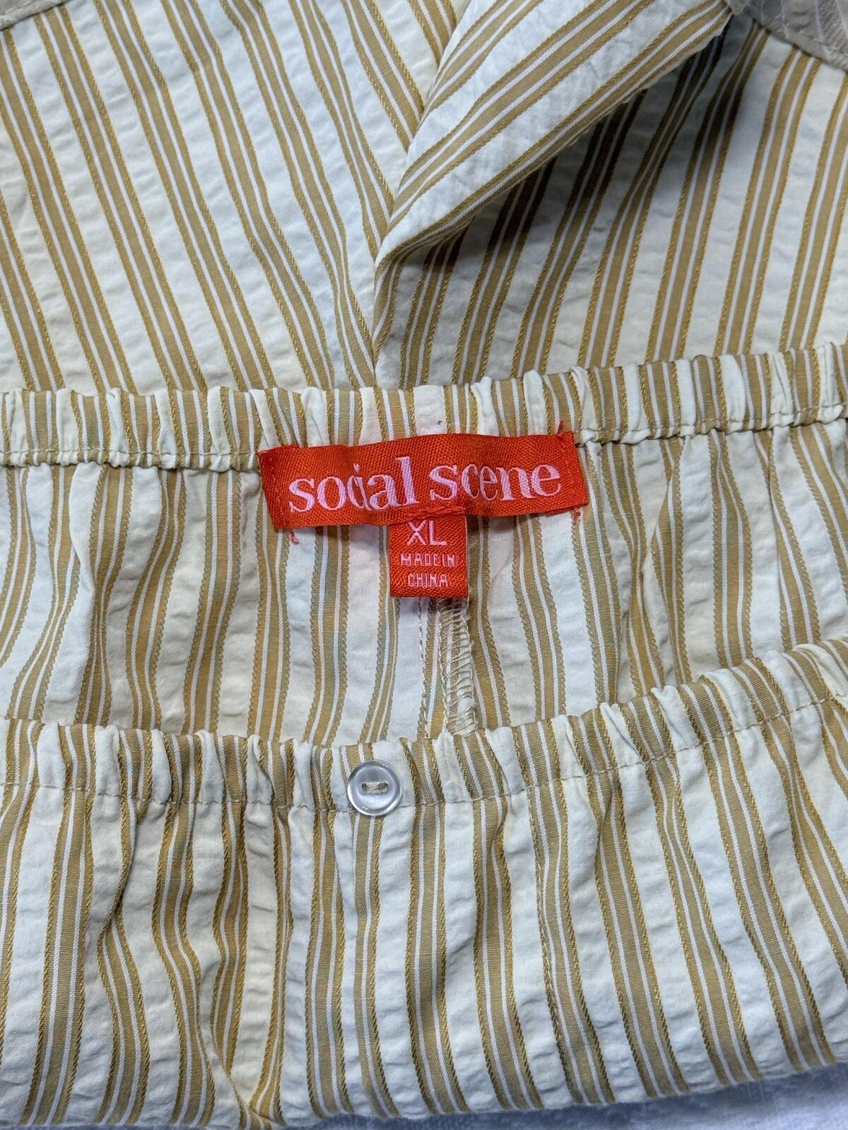 Social Scene Striped High Waisted Ruffle Shorts Tan Beige Boho Coquette XL