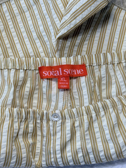 Social Scene Striped High Waisted Ruffle Shorts Tan Beige Boho Coquette XL