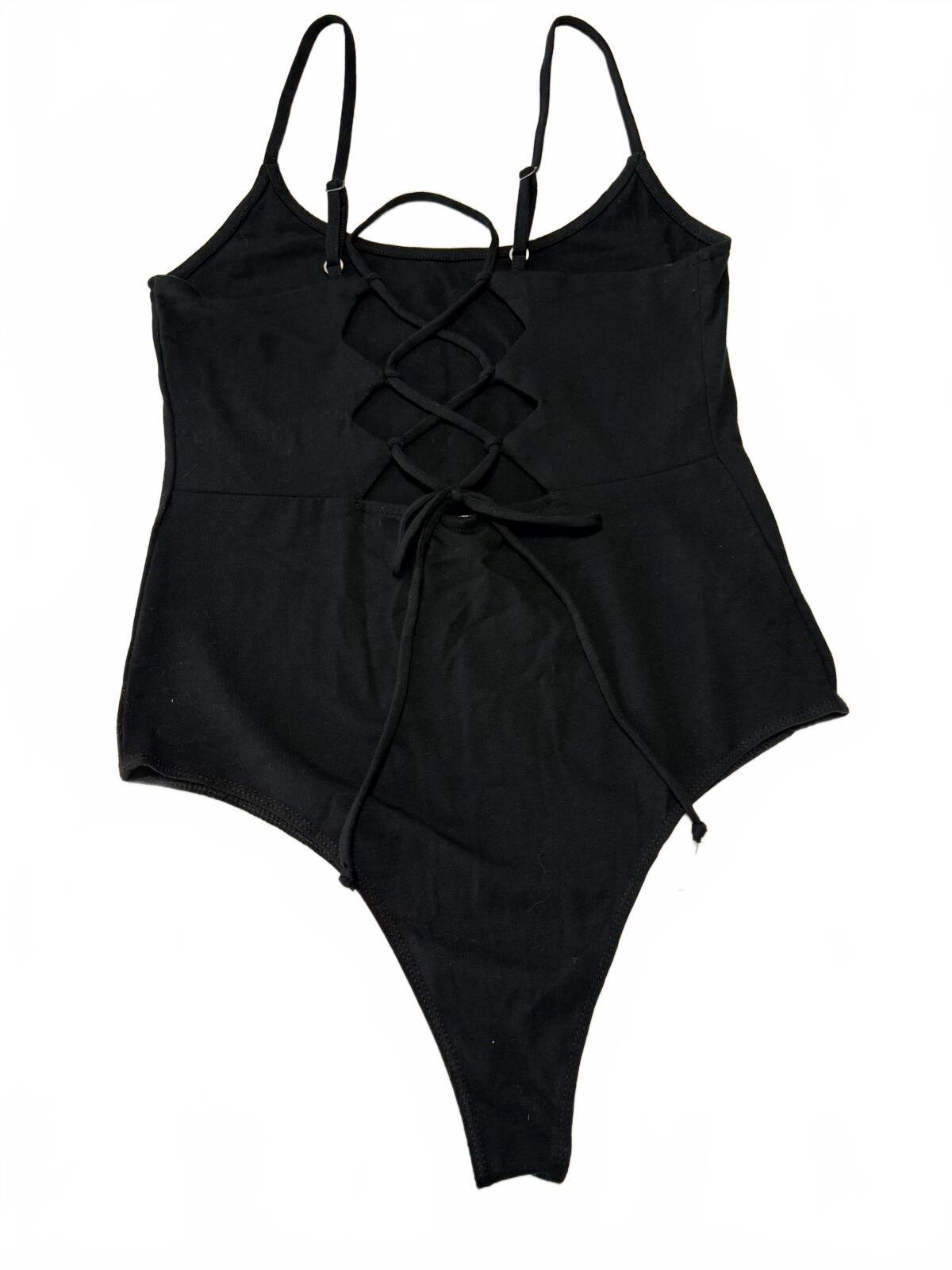 Wild Fable Black Lace Up Bodysuit Festival Grunge Goth Edgy Sleeveless Top M