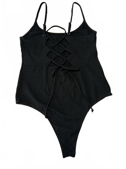 Wild Fable Black Lace Up Bodysuit Festival Grunge Goth Edgy Sleeveless Top M