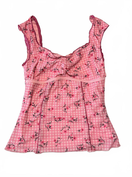 SHEIN Pink Floral Lace Up Back Crop Top Coquette Cottagecore Fairycore Size S