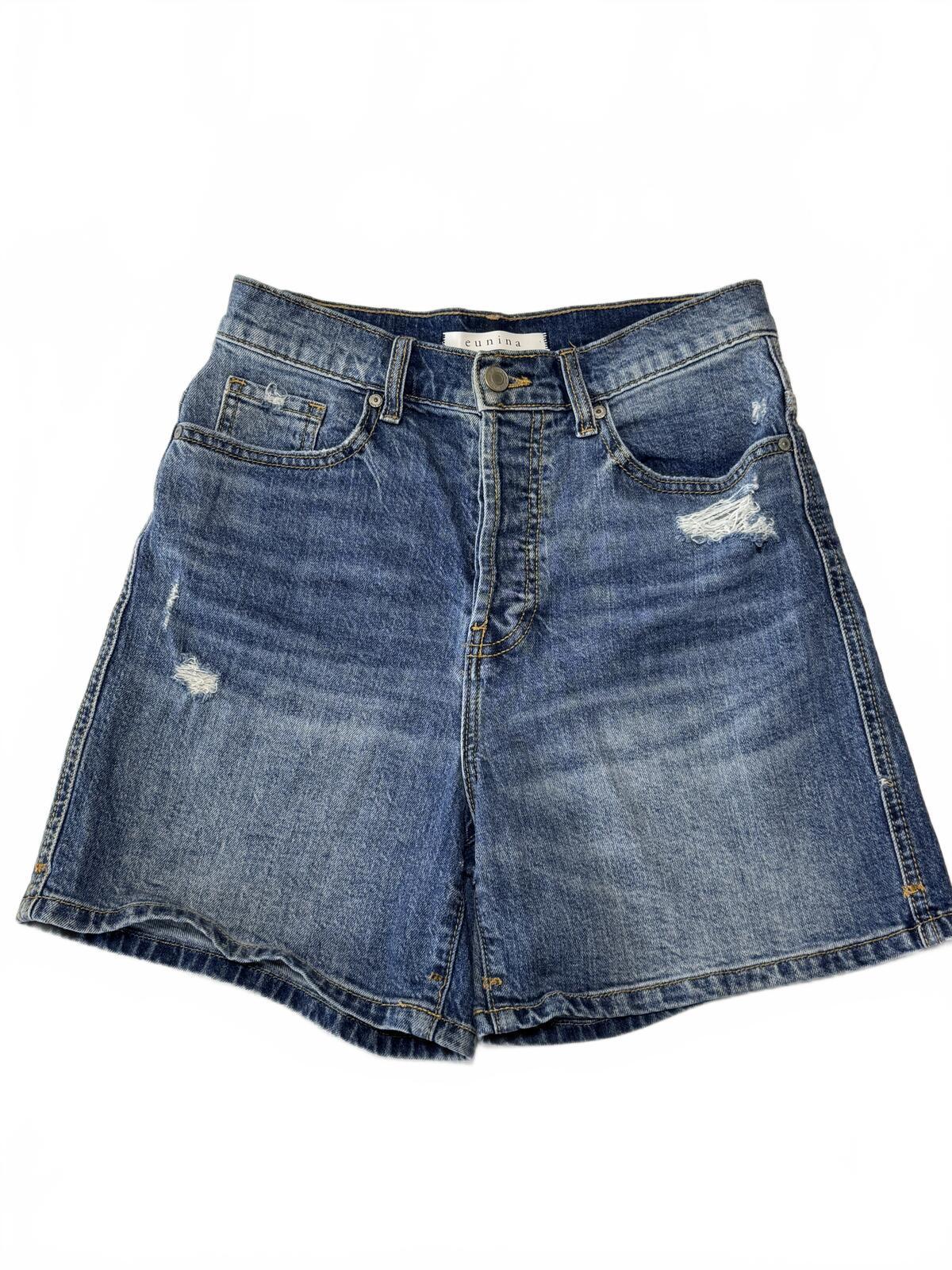 Eunina Olivia High Rise Distressed Denim Shorts Blue Jean Cut Offs Size S