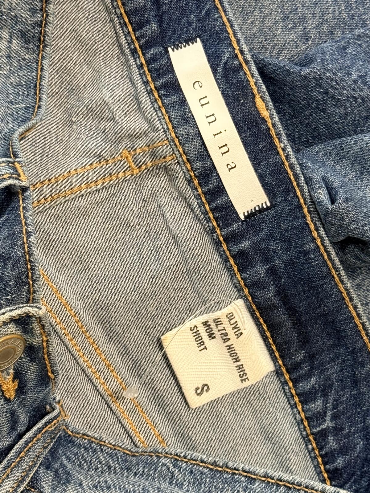 Eunina Olivia High Rise Distressed Denim Shorts Blue Jean Cut Offs Size S